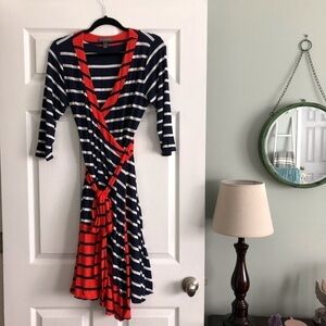 A Pea in the Pod blue & orange wrap dress in size L